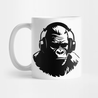 Funny Gorilla Wearing Headphones Silhouette Design Mug